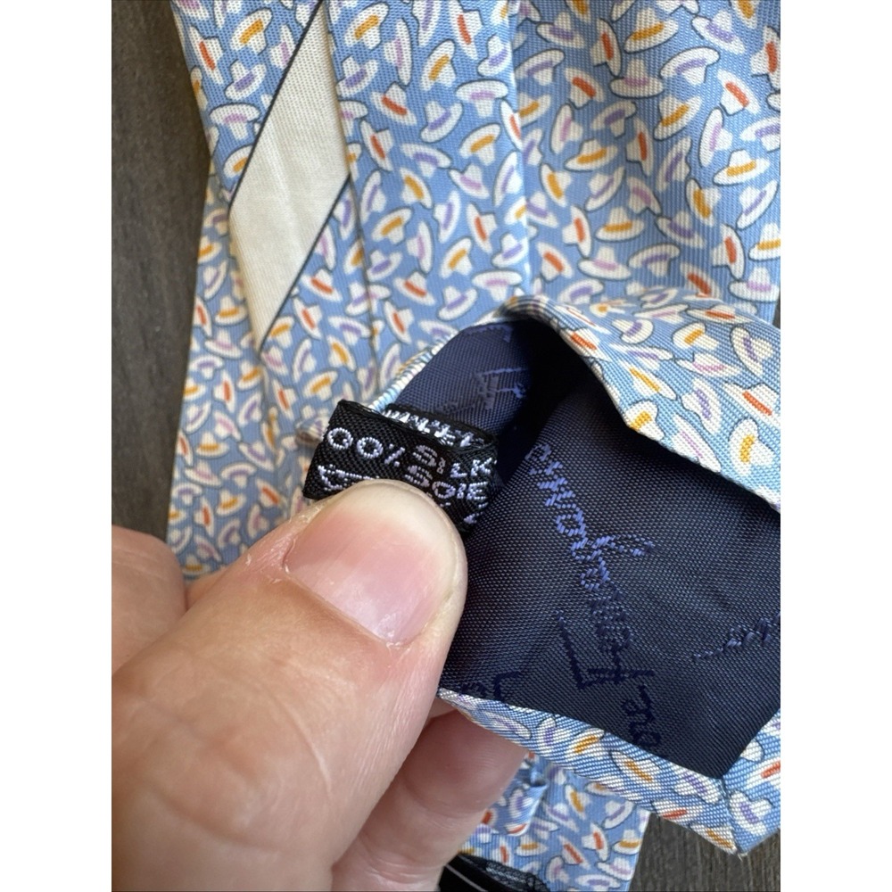 Salvatore Ferragamo Light Blue Silk Necktie Italy Micro Print Luxury Mens - Picture 8 of 10